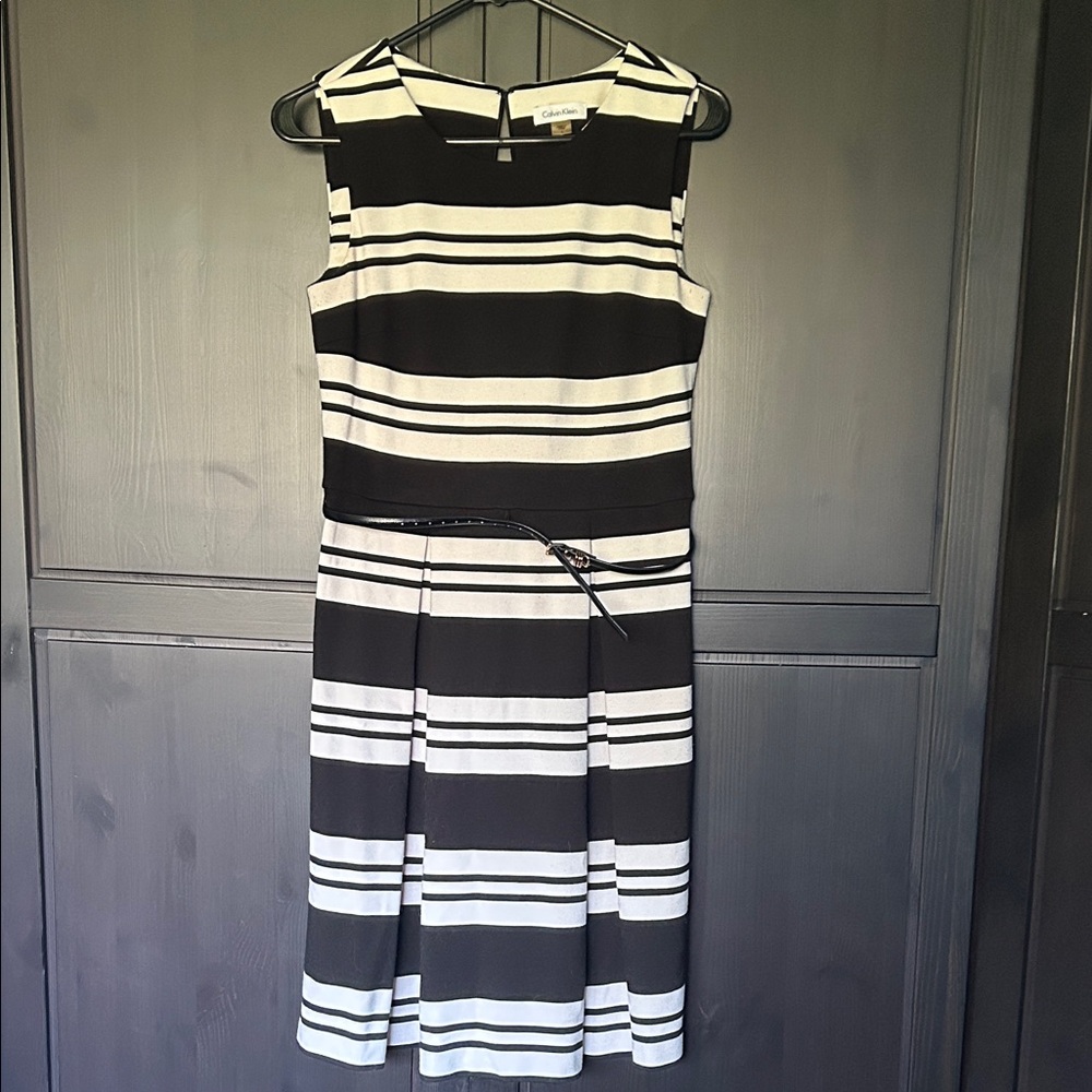 Calvin Klein Black and White Midi Dress